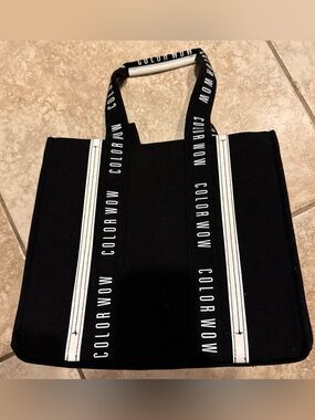Black Canvas Tote with WHITE Stripe Handles